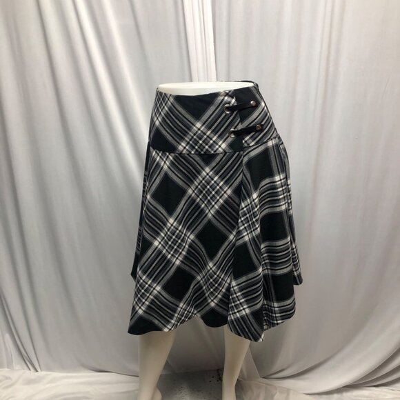 Studio Jax Black White Plaid Skirt Womens Size 4 Dark Acedemia A-Line Flare - Picture 1 of 8